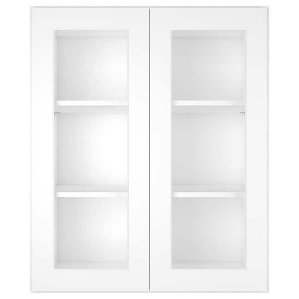 HOMEIBRO 30-in W X 12-in D X 36-in H in Shaker White Plywood Ready to Assemble Wall Glass kitchen Cabinet