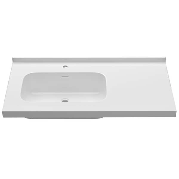 43 in. W x 22 in. D Solid Surface Rectangular Left Single Sink Vanity Top with Backsplash and Basin Countertop in White