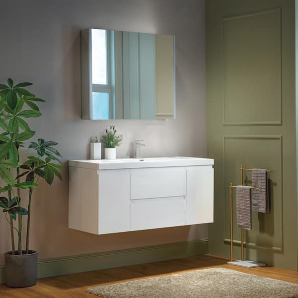 NJ 47.25 in. W x 19.63 in. D x 22.5 in. H Single Sink Floating Bath Vanity in White with White Resin Top