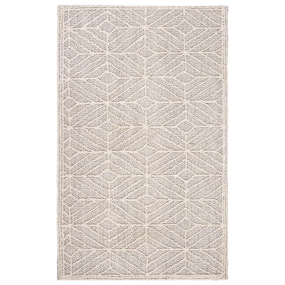 Ivory and Black Geometric Hand-Tufted Wool Area Rug
