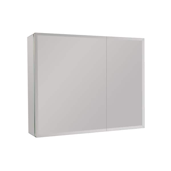 IDEAGLE 28 in. W x 25 in. H Small Rectangular Silver Recessed/Surface Mount Bi-View Medicine Cabinet with Mirror B/S Door