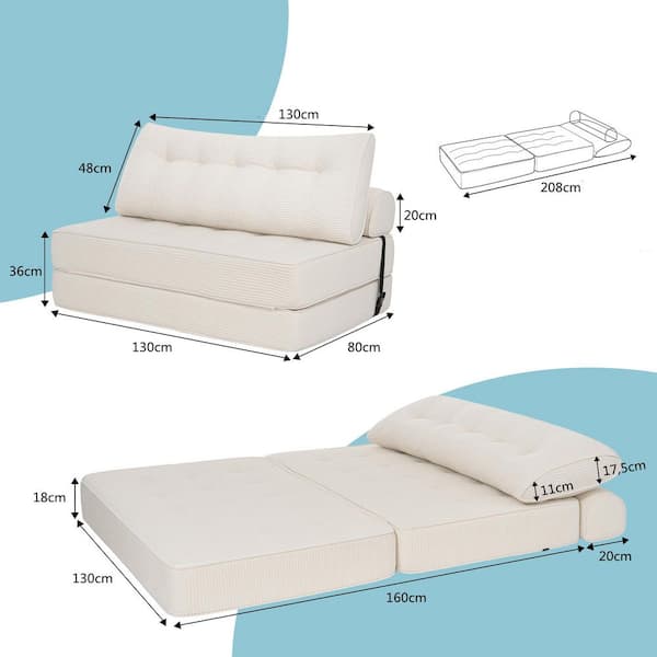 Hommpa 51.18 in. Folding White Corduroy Full Size Folding Sofa Bed
