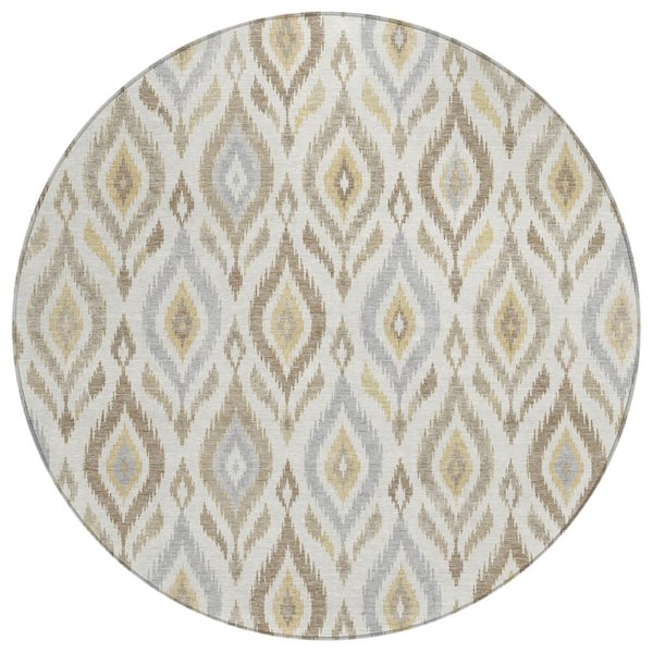 Chantille Machine Washable Indoor/Outdoor Abstract ACN3069 Ivory 8 ft. x 8 ft. Round Rug
