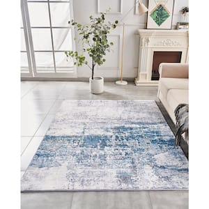 Multi-Colored 5 ft. x 6.6 ft. Abstract Design Gray Turquoise Machine Washable Super Soft Area Rug