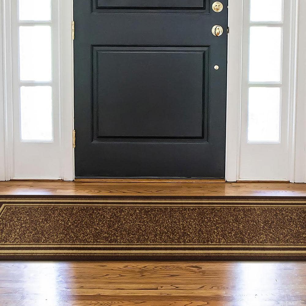 Brown and Beige Synthetic Non-Slip Runner Rug