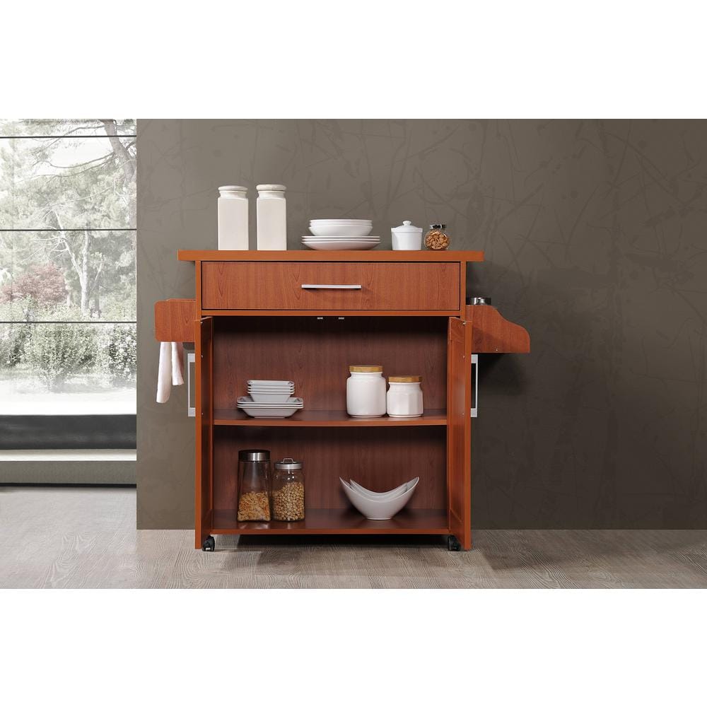 White Kitchen Island with Spice Rack and Towel Holder - thumbnail 8
