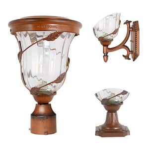 Flora Bulb 13 in. Single Antique Bronze Outdoor Solar Post Light with Pier Base and Wall Sconce Mounting Options
