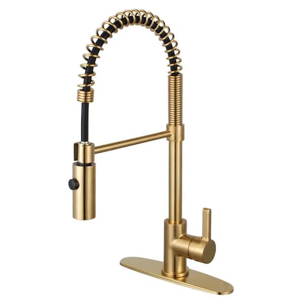 Kingston Brass Continental Pre-Rinse Single-Handle Pull-Down Sprayer Kitchen Faucet in Brushed Brass