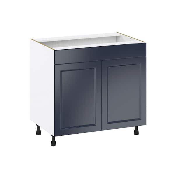 J COLLECTION Laramie 36 in. W x 24 in. D x 34.5 in. H Assembled Sink Base Kitchen Cabinet in Painted Blue with Falsefront