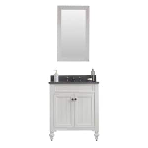 Potenza 30 in. W X 33 in. H Vanity in Ivory Grey with Granite Vanity Top in Blue Limestone with White Basin and Mirror