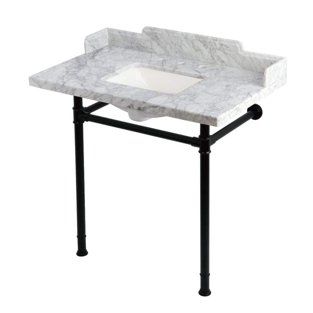 Wesselman 36 in. x 22 in. Console Sink Combo in Carrara Marble White/Matte Black with Legs price history on PriceWatchPro