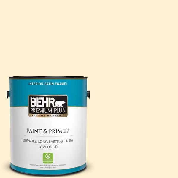 BEHR PREMIUM PLUS 1 gal. #350A-2 Vanilla Milkshake Satin Enamel Low Odor Interior Paint & Primer