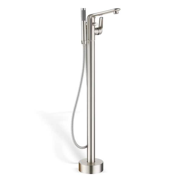 Single-Handle Freestanding Tub Faucet with Handheld Shower in Brushed Nickel