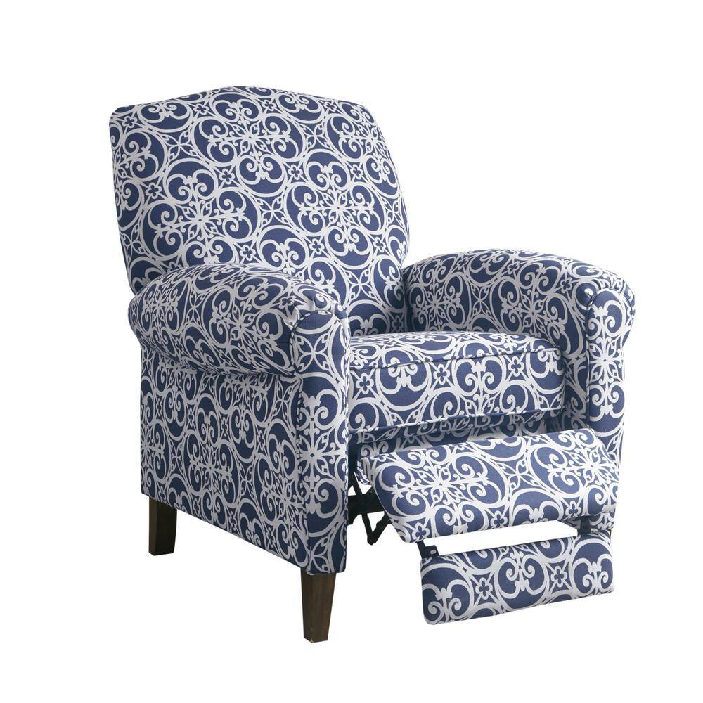 Navy Multi Microfiber Push Back Recliner with Wood Legs