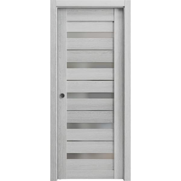 Sartodoors 18 in. x 80 in. 1 Panel Light Grey Oak Finished MDF Sliding Door with Hardware