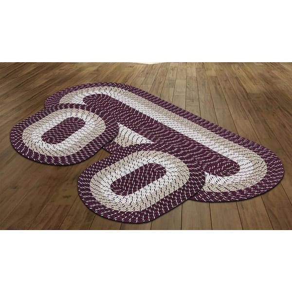 Better Trends Country Braid Collection 3-Piece Burgundy Stripe 100% Polypropylene Reversible Area Rug Set - (20"x30"/24"x72"/20"x30")