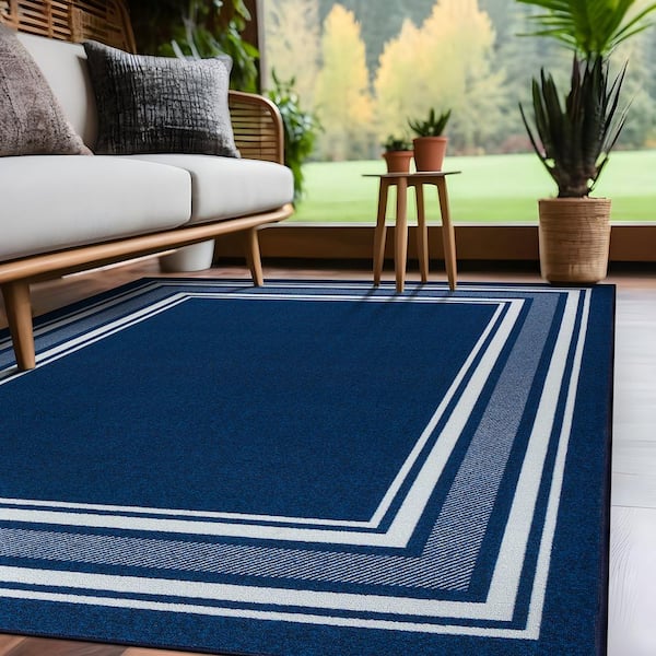 3 X 5 Navy Carmel Bordered Non Slip Indoor Area Rug