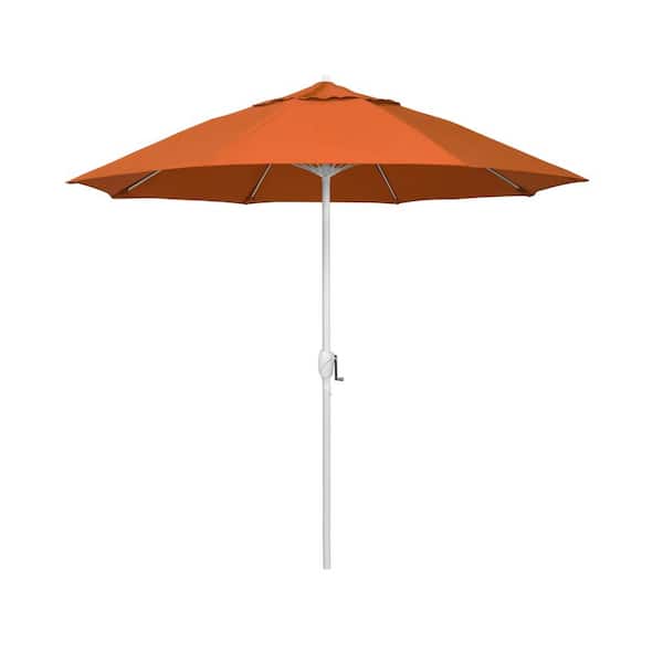 California Umbrella 7.5 ft. Matted White Aluminum Market Patio Umbrella Fiberglass Ribs and Auto Tilt in Melon Sunbrella
