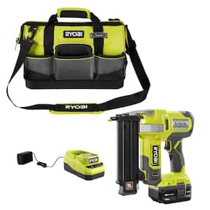 ONE+ 18V 18-Gauge Cordless AirStrike Brad Nailer with 4.0 Ah Battery, Charger, and 16 in. Tool Bag