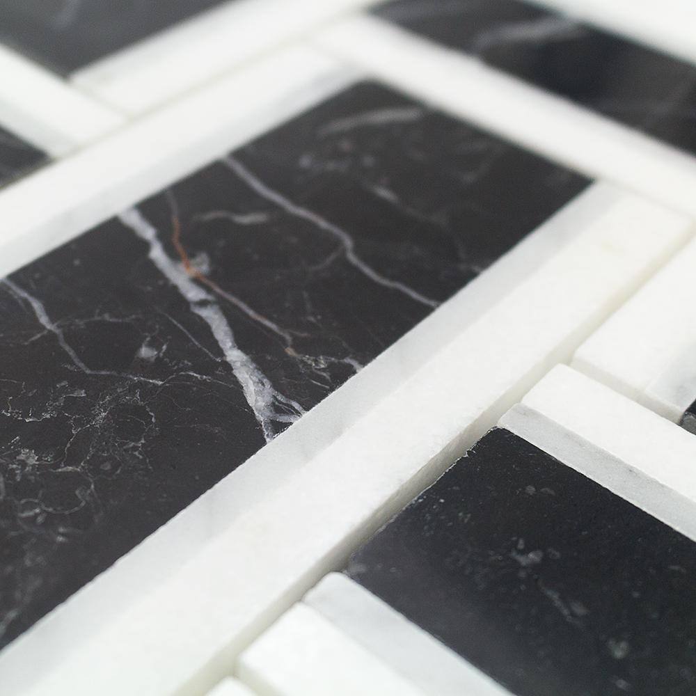 Nero and White Carrara Marble Basketweave Mosaic Tile