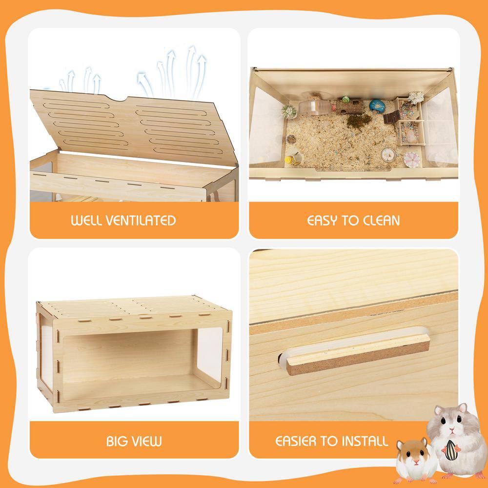 Natural Wood Large Hamster Cage with Acrylic Panels