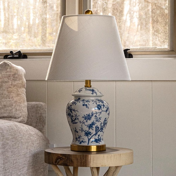JONATHAN Y Penelope 22 in. Blue/White Chinoiserie Table Lamp