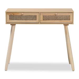 Maclean 33.25 in. Beige and Natural Brown Rectangle Wood Top Console Table