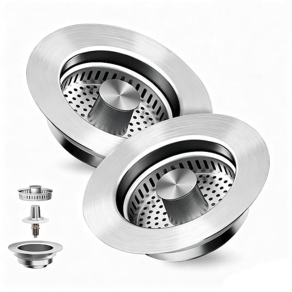 2-Pack 1.46 in. H x 4.45 in. W x 4.45 in. D Kitchen Sink Drain Strainer with Pop-Up Stopper and Anti-Clogging Basket