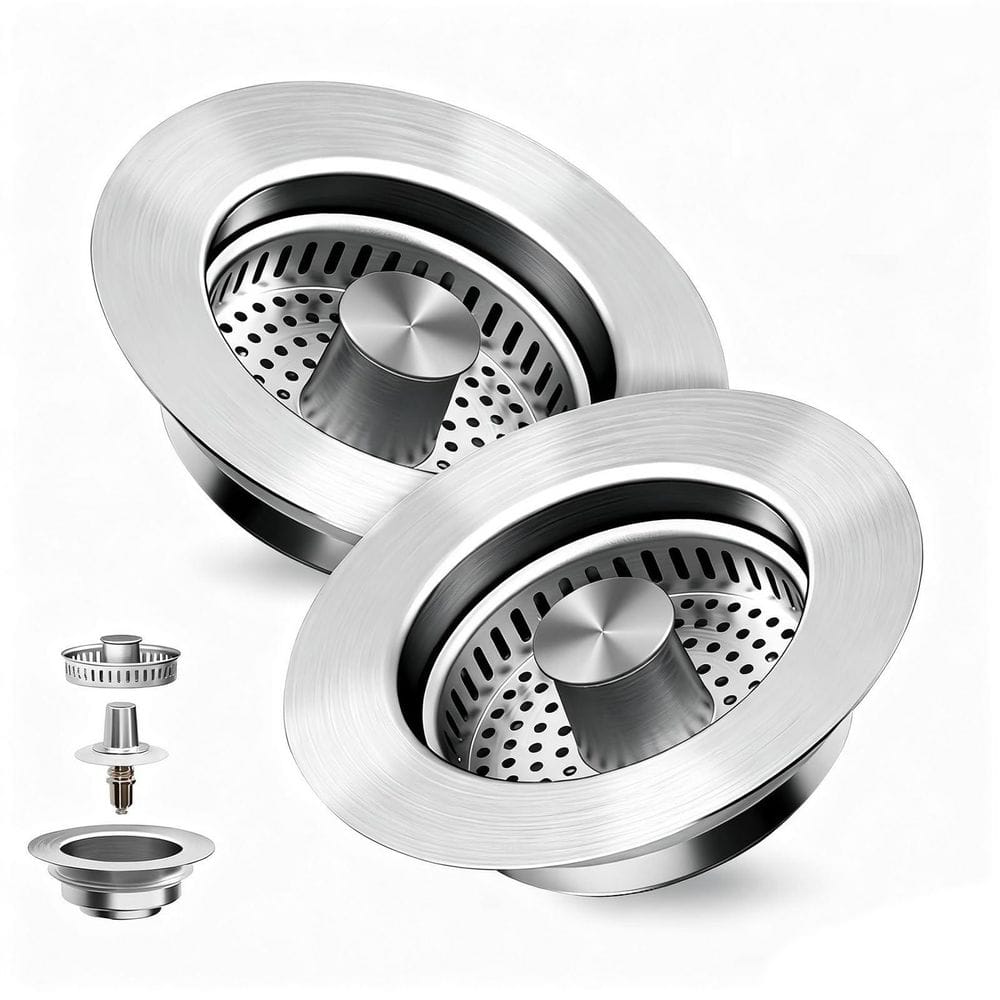 2-Pack 1.46 in. H x 4.45 in. W x 4.45 in. D Kitchen Sink Drain Strainer with Pop-Up Stopper and Anti-Clogging Basket price history on PriceWatchPro