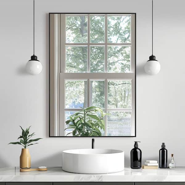 Lirago 26 in. W x 38 in. H Rectangular Metal Framed Bathroom Wall Mirror in Black