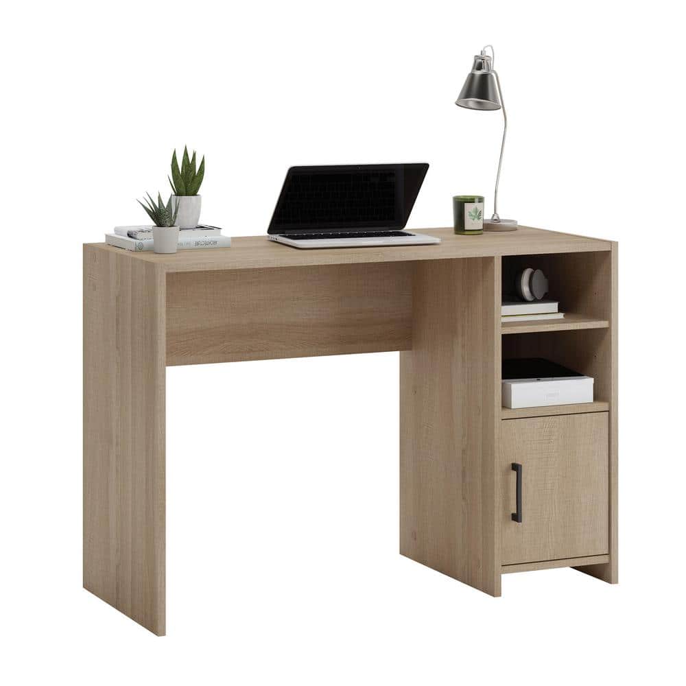 Summer Oak Finish Compact Wood Desk with Storage