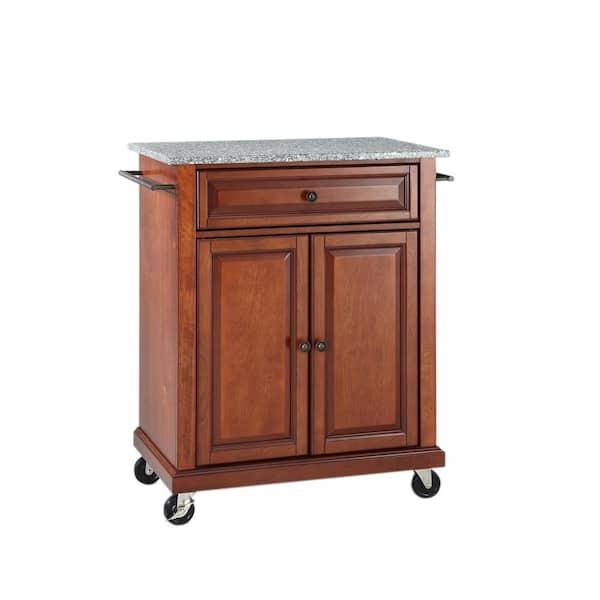 CROSLEY FURNITURE Rolling Cherry Kitchen Cart with Granite Top