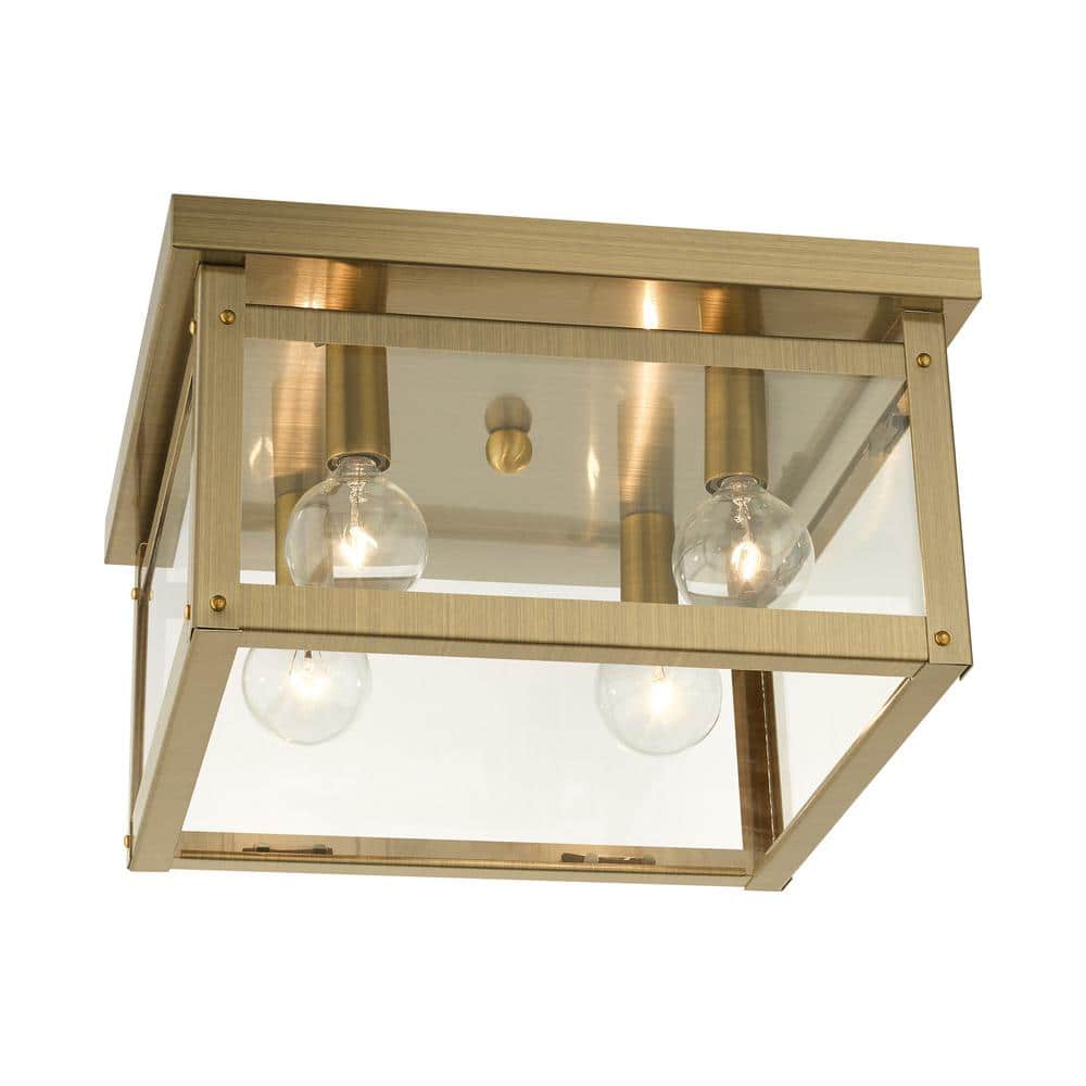 Milford Antique Brass 4-Light Clear Glass Flush Mount