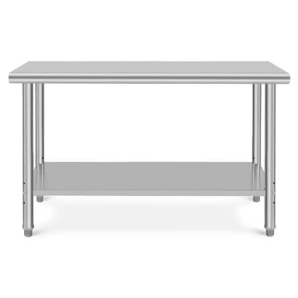 60 in. W x 24 in. D Stainless Steel Mobile Workbench with Undershelf, Adjustable Shelf