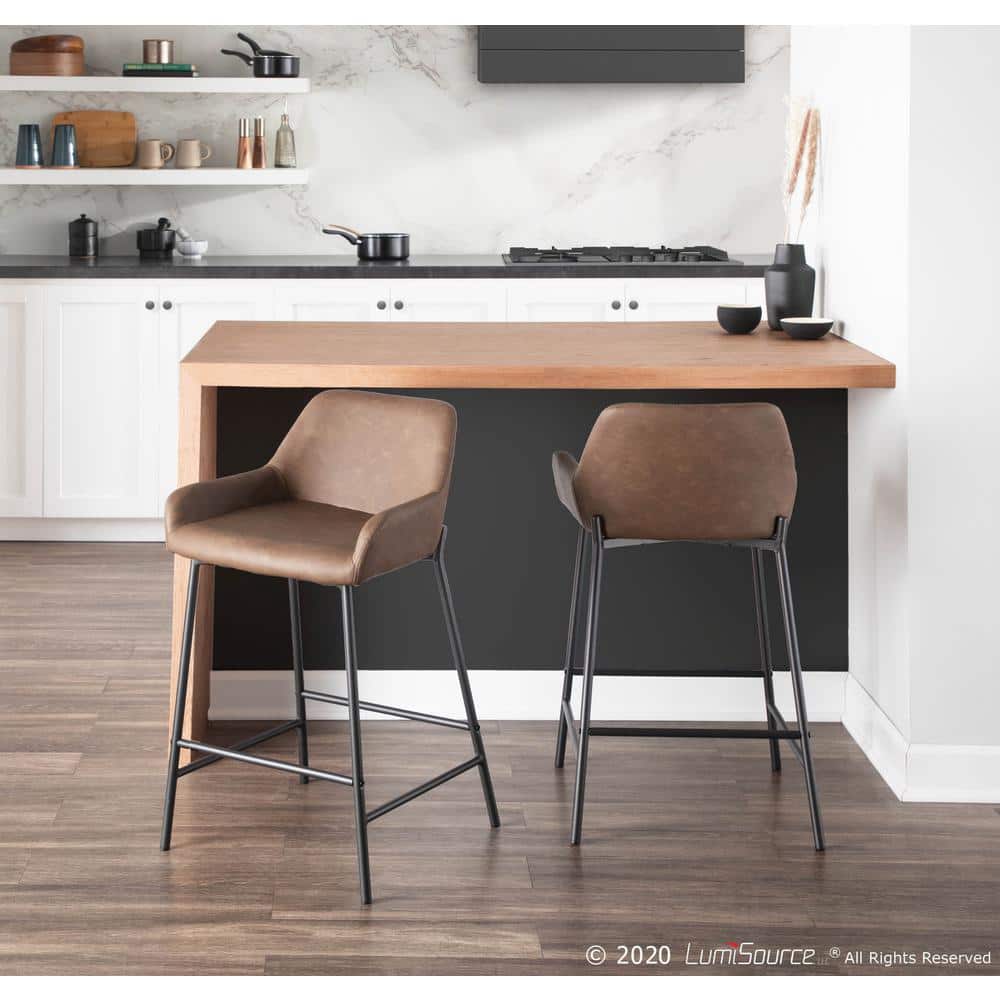 Espresso Faux Leather Industrial Counter Stools - Set of 2