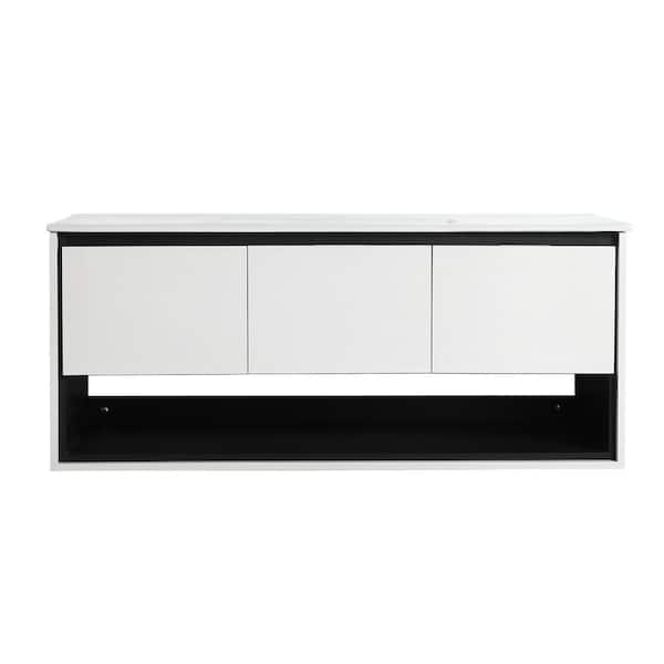JimsMaison 48 in. W x 18 in. D x 20 in. H Bathroom Vanity Side Cabinet in White with White Ceramic Top