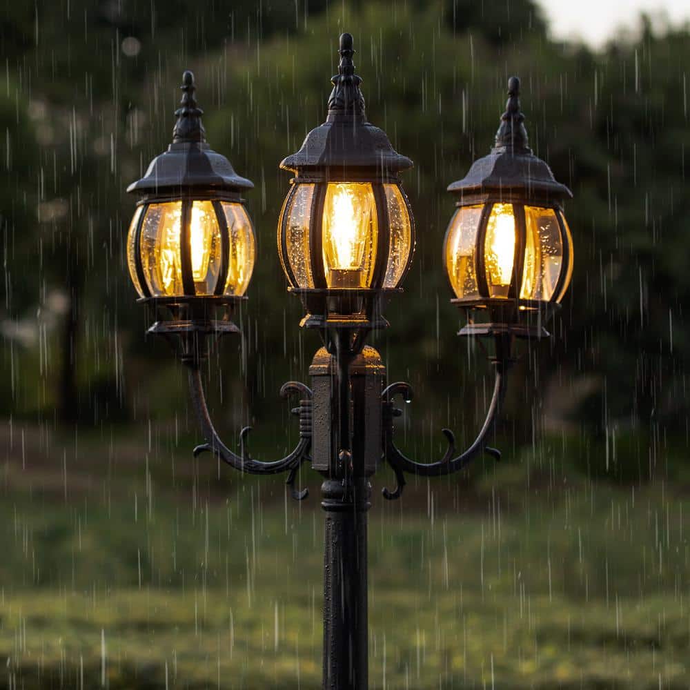 Black Cast Aluminum 3-Head Outdoor Post Light