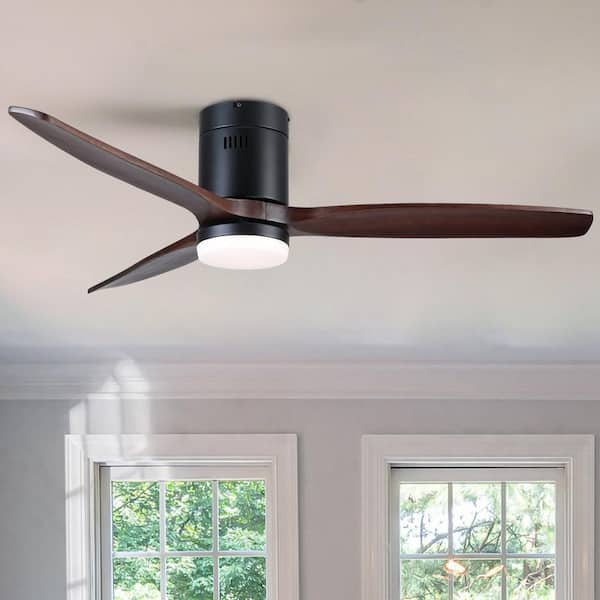 YUHAO 52 in. Integrated LED Light Kit Indoor Black Solid Wood Ceiling Fan wit Remote Control Included