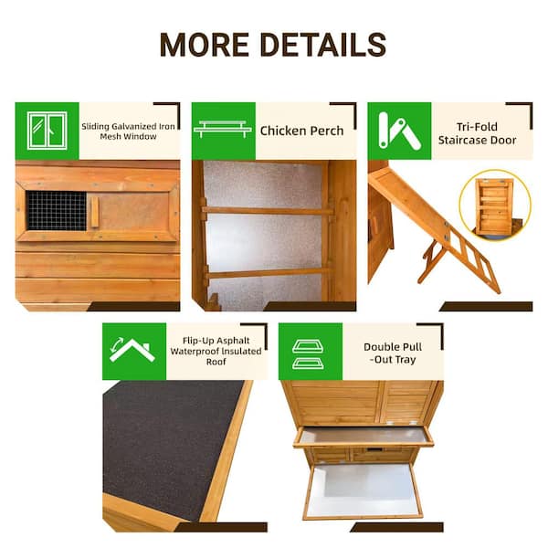 GOGEXX Double-Decker Wooden Chicken Coop for 6-8 Chickens with 3