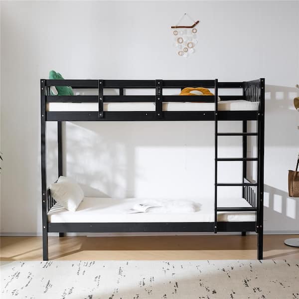 Black Twin Size Bunk Bed with RGB LED Strip and Charging Station