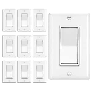 15 Amp Smart Single-Pole 3-Way Decorator Wall Maintained Push Button Light Switch with Wallplate in White (10 Packs)