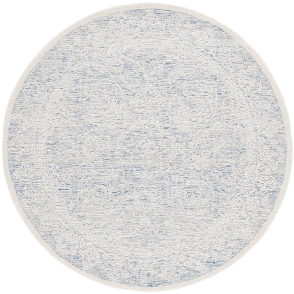SAFAVIEH Ebony Blue/Ivory 6 ft. x 6 ft. Floral Round Area Rug