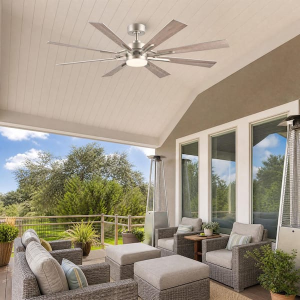 Merra 60 in. Indoor Nickel and White Oak 8-Blade Ceiling Fan with