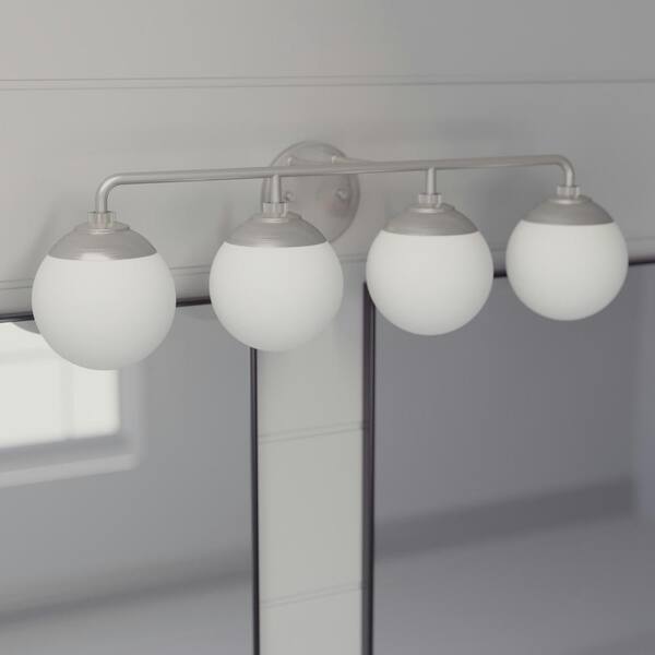 Hunter Hepburn 30 in. 4 Light Brushed Nickel Vanity Light with Frosted Glass Bathroom Light