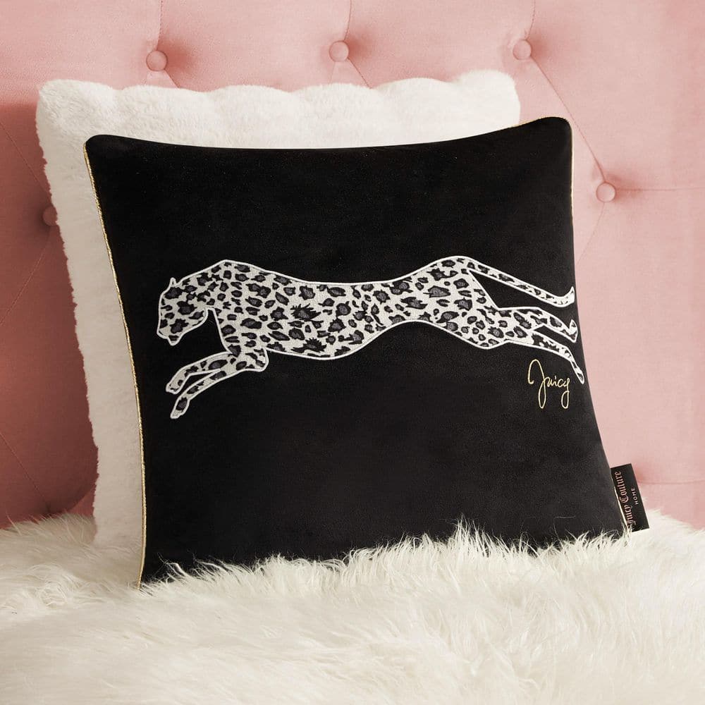 Velvet Cheetah Black Animal Print Embroidered Polyester 18 in. x 18 in. Throw Pillow price history on PriceWatchPro