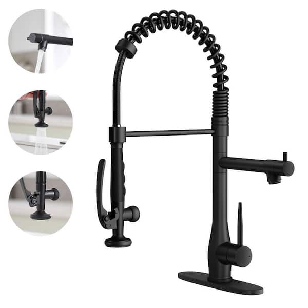 Commercial Matte Black 22 in. H Pull Down Sprayer Kitchen Faucet with 360° Swivel Spout and Pot Filler, Locking Sprayer