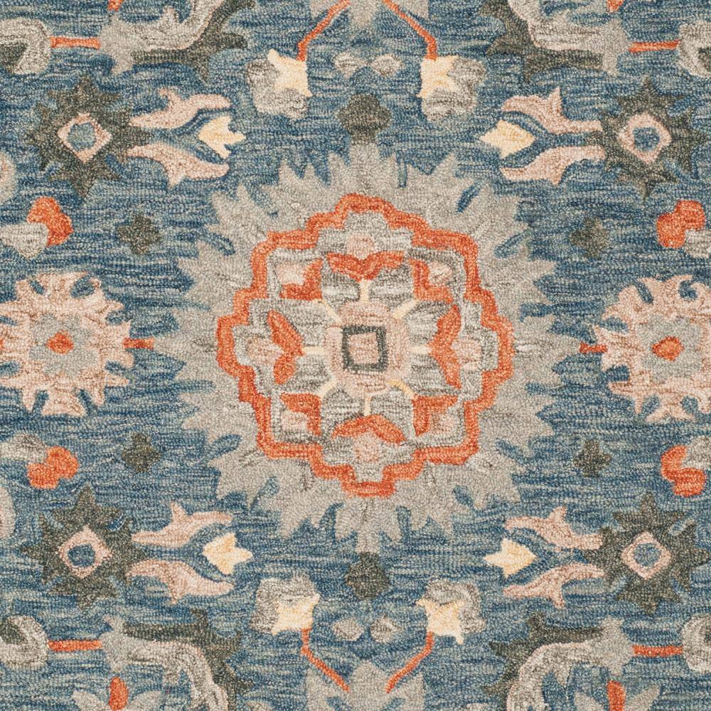 Blue and Rust Hand-Tufted Wool 6' x 9' Area Rug