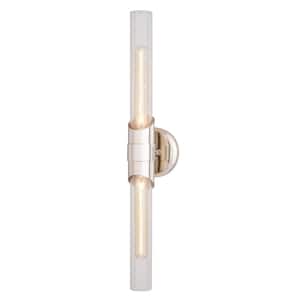 Webster 4.75 in. W 2 Light Polished Nickel Vanity Light Contemporary Bathroom Wall Sconce Fixture Clear Glass