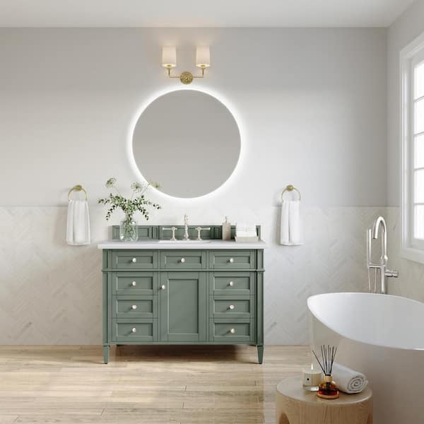 James Martin Vanities Brittany 48.0 in. W x 23.5 in. D x 33.8 in. H Bathroom Vanity in Smokey Celadon with Arctic Fall Solid Surface Top