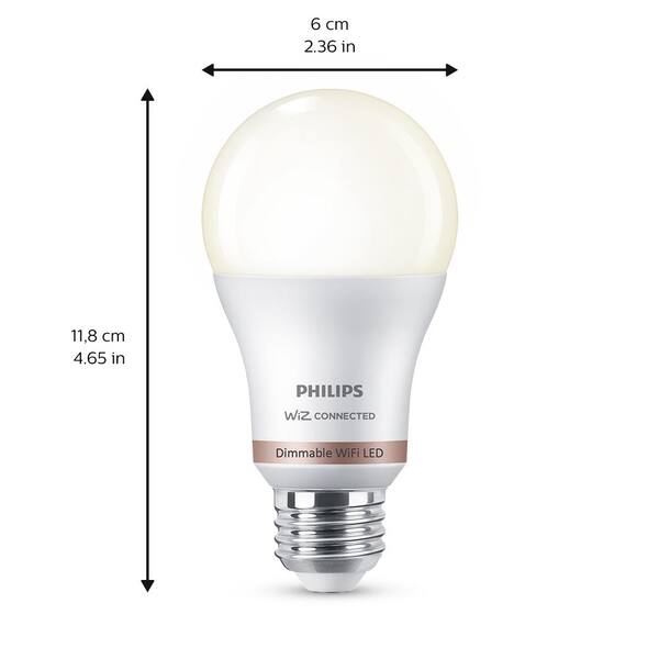 Philips Soft A19 LED 60W Equivalent Dimmable Smart Wiz Connected Wireless Light Bulb 555474 - The Home Depot